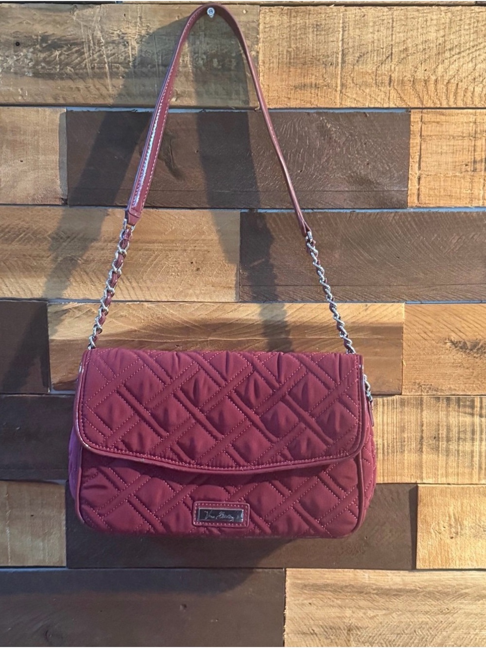Vera Bradley Quilted Microfiber Chain Shoulder Bag - Tango Red / Burgundy